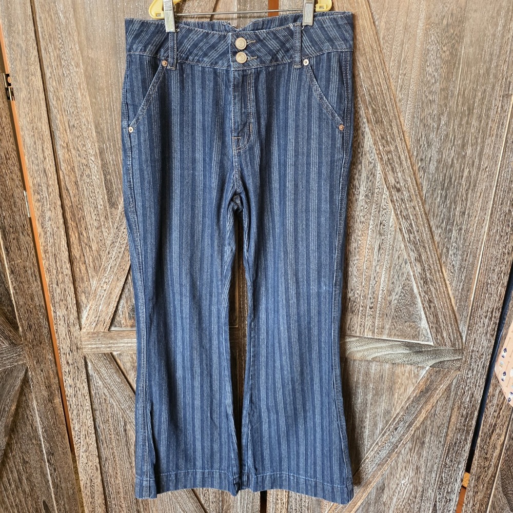 Rock & Roll Jeans Womens Size 27 Length 30 Striped Denim Flare Trouser High Rise